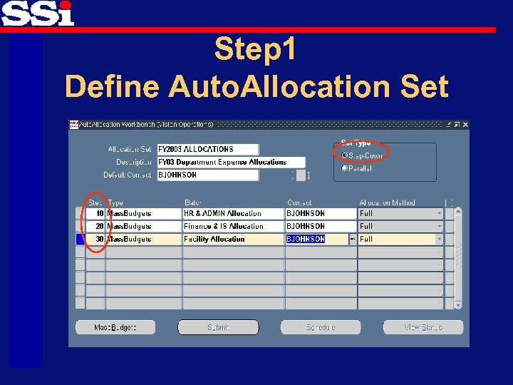 Step 1 Define Auto. Allocation Set 