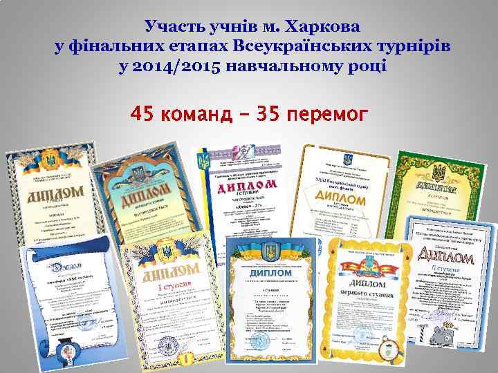 Участь учнів м. Харкова у фінальних етапах Всеукраїнських турнірів у 2014/2015 навчальному році 45