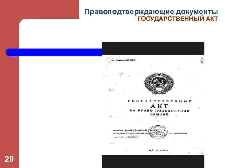 Правоподтверждающие документы ГОСУДАРСТВЕННЫЙ АКТ 20 