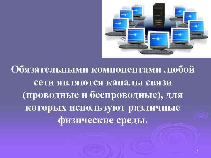 Обязательными компонентами любой сети являются каналы связи (проводные и беспроводные), для которых используют различные