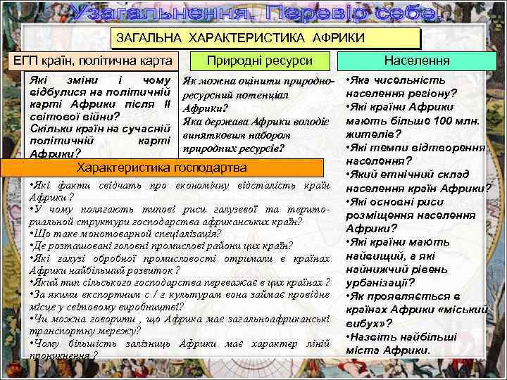 ЗАГАЛЬНА ХАРАКТЕРИСТИКА АФРИКИ ЕГП країн, політична карта Які зміни і чому відбулися на політичній