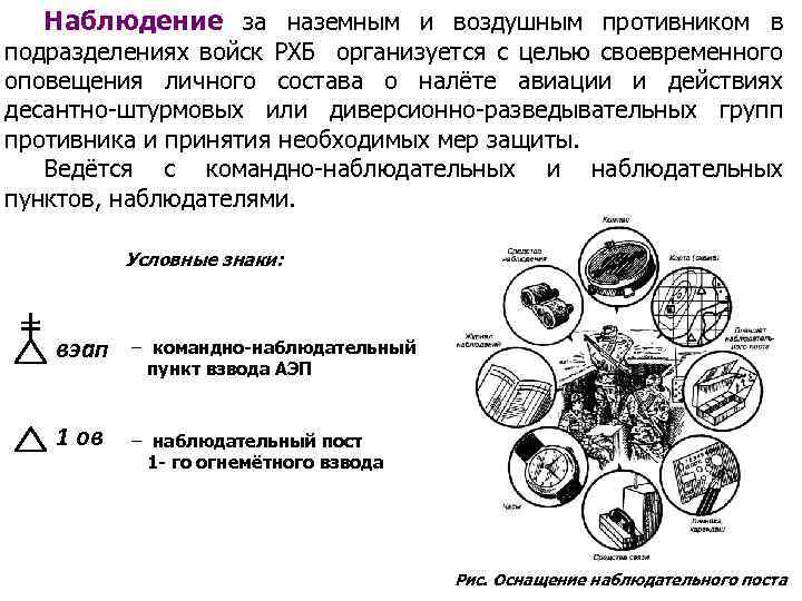 Наблюдение за наземным и воздушным противником в подразделениях войск РХБ организуется с целью своевременного