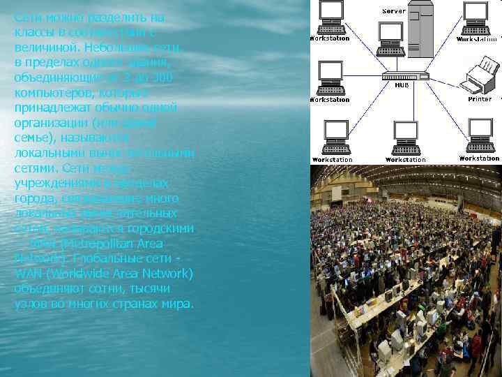 Сети можно разделить на классы в соответствии с величиной. Небольшие сети, в пределах одного
