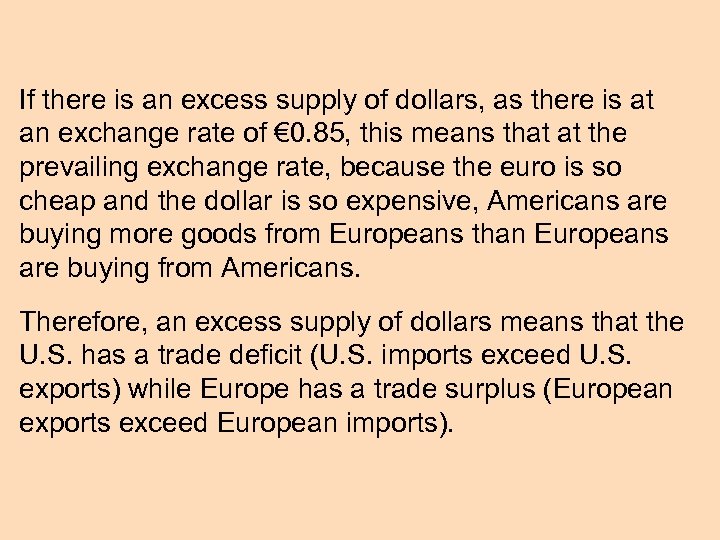 If there is an excess supply of dollars, as there is at an exchange