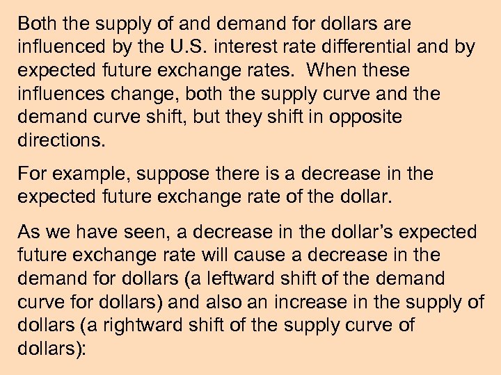 Both the supply of and demand for dollars are influenced by the U. S.