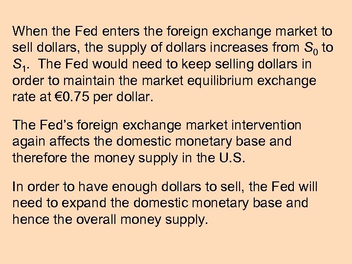 When the Fed enters the foreign exchange market to sell dollars, the supply of