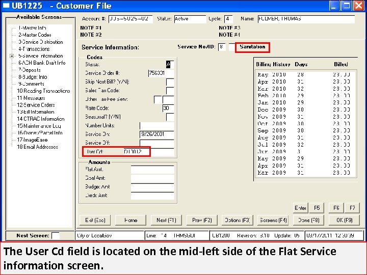 The User Cd field is located on the mid-left side of the Flat Service