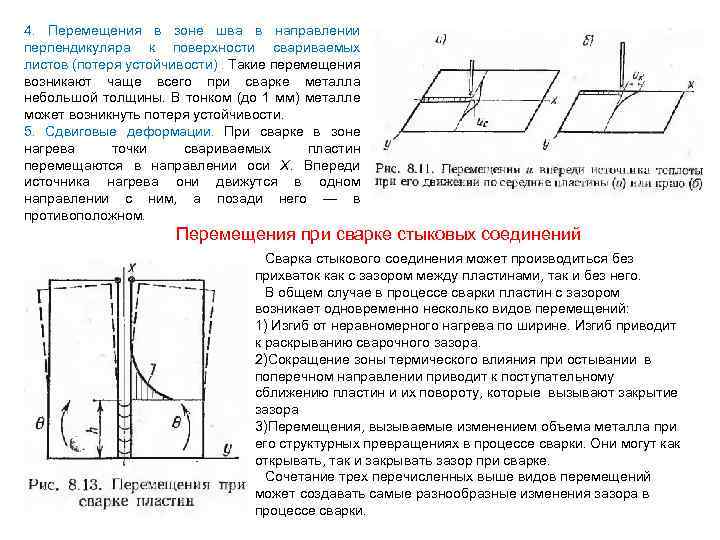 4. Перемещения в зоне шва в направлении перпендикуляра к поверхности свариваемых листов (потеря устойчивости).