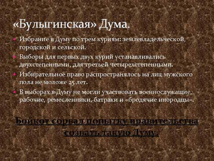 Особенностью проекта получившего название булыгинская дума было