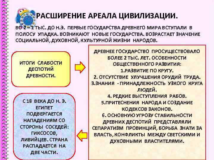 РАСШИРЕНИЕ АРЕАЛА ЦИВИЛИЗАЦИИ. ВО 2 – 1 ТЫС. ДО Н. Э. ПЕРВЫЕ ГОСУДАРСТВА ДРЕВНЕГО