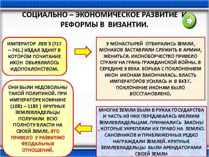 СОЦИАЛЬНО – ЭКОНОМИЧЕСКОЕ РАЗВИТИЕ И РЕФОРМЫ В ВИЗАНТИИ. ИМПЕРАТОР ЛЕВ 3 (717 – 741.