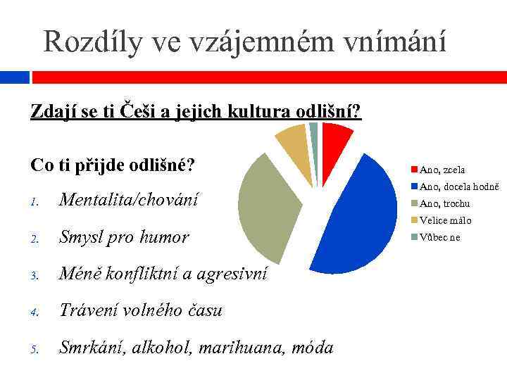 Rozdíly ve vzájemném vnímání Zdají se ti Češi a jejich kultura odlišní? Co ti