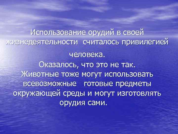 Использование орудий в своей жизнедеятельности считалось привилегией человека. Оказалось, что это не так. Животные