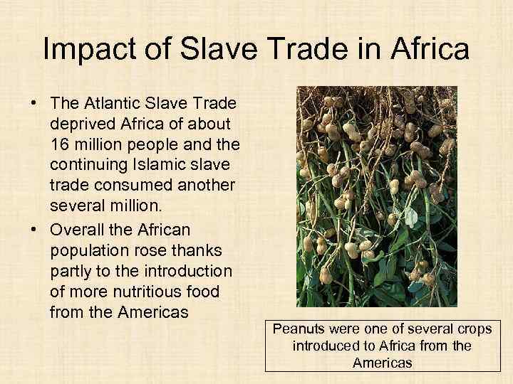 Impact of Slave Trade in Africa • The Atlantic Slave Trade deprived Africa of