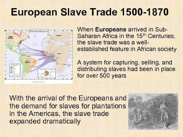 European Slave Trade 1500 -1870 When Europeans arrived in Sub. Saharan Africa in the