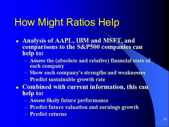 How Might Ratios Help l Analysis of AAPL, IBM and MSFT, and comparisons to