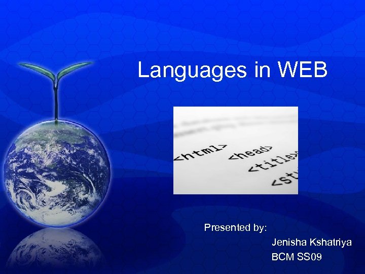 Languages in WEB Presented by: Jenisha Kshatriya BCM SS 09 