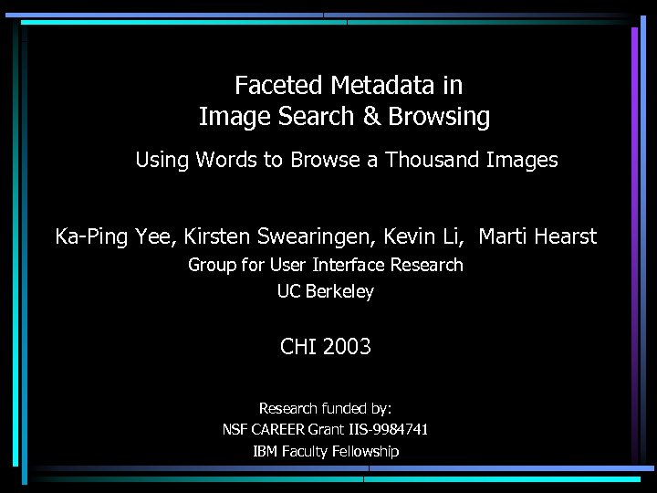 Faceted Metadata in Image Search & Browsing Using Words to Browse a Thousand Images