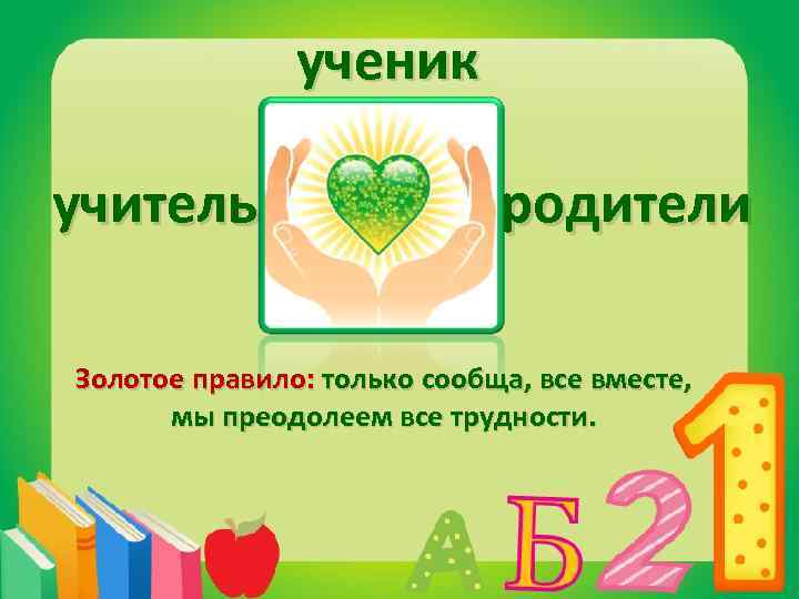 ученик учитель родители Золотое правило: только сообща, все вместе, мы преодолеем все трудности. 