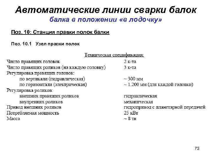 Автоматические линии сварки балок балка в положении «в лодочку» Поз. 10: Станция правки полок