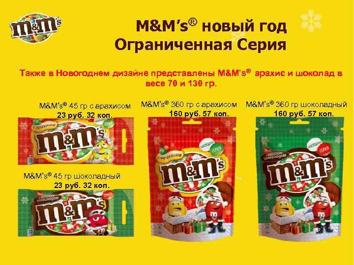 M&M’s® новый год Ограниченная Серия Также в Новогоднем дизайне представлены M&M’s® арахис и шоколад