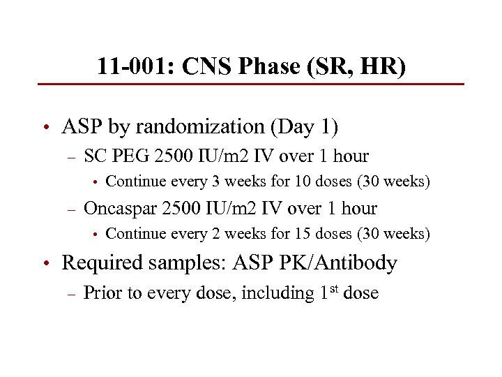 11 -001: CNS Phase (SR, HR) • ASP by randomization (Day 1) – SC