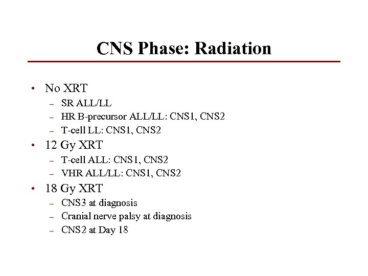 CNS Phase: Radiation • No XRT – – – SR ALL/LL HR B-precursor ALL/LL: