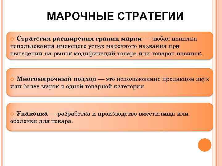 МАРОЧНЫЕ СТРАТЕГИИ Стратегия расширения границ марки любая попытка использования имеющего успех марочного названия при