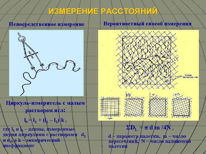 ИЗМЕРЕНИЕ РАССТОЯНИЙ Непосредственное измерение Вероятностный способ измерения Циркуль-измеритель с малым раствором игл: l 0