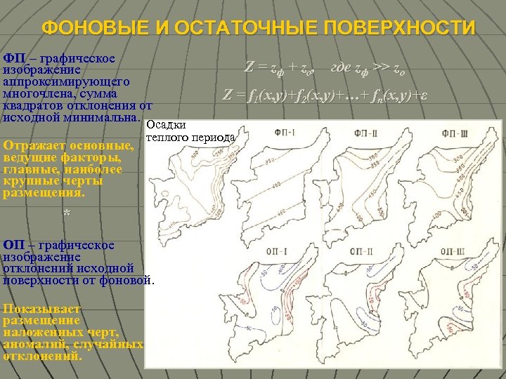 ФОНОВЫЕ И ОСТАТОЧНЫЕ ПОВЕРХНОСТИ ФП – графическое изображение аппроксимирующего многочлена, сумма квадратов отклонения от