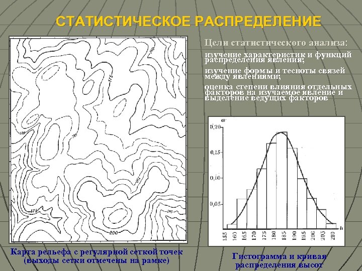 СТАТИСТИЧЕСКОЕ РАСПРЕДЕЛЕНИЕ Цели статистического анализа: изучение характеристик и функций распределения явления; изучение формы и