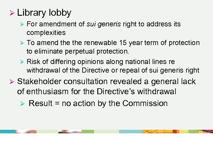 Ø Library lobby For amendment of sui generis right to address its complexities Ø