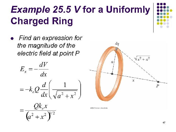 Example 25. 5 V for a Uniformly Charged Ring l Find an expression for