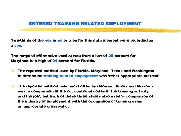 ENTERED TRAINING RELATED EMPLOYMENT Two-thirds of the yes or no entries for this data