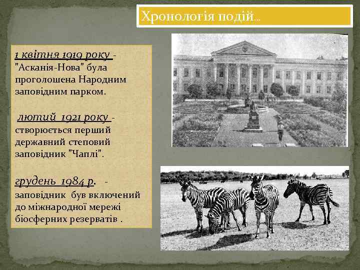 Хронологія подій… 1 квітня 1919 року - "Асканія-Нова" була проголошена Народним заповідним парком. лютий