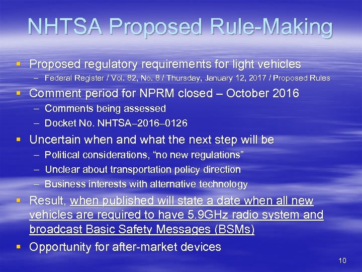 NHTSA Proposed Rule-Making § Proposed regulatory requirements for light vehicles – Federal Register /