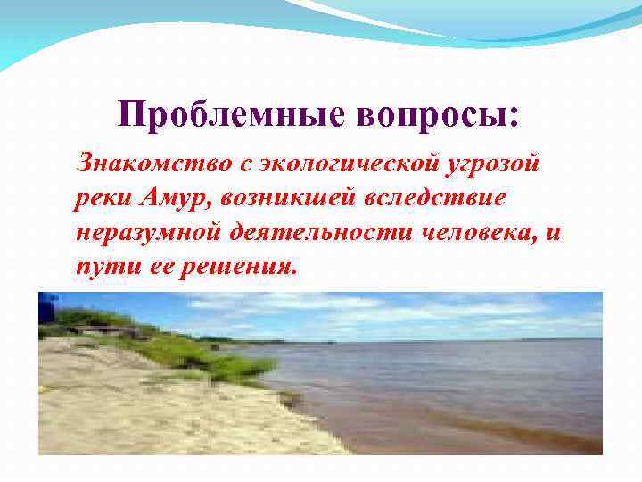 Проблемные вопросы: Знакомство с экологической угрозой реки Амур, возникшей вследствие неразумной деятельности человека, и