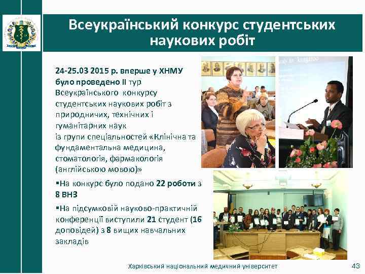 Всеукраїнський конкурс студентських наукових робіт 24 -25. 03 2015 р. вперше у ХНМУ було