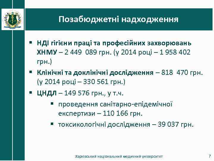 Позабюджетні надходження § НДІ гігієни праці та професійних захворювань ХНМУ – 2 449 089