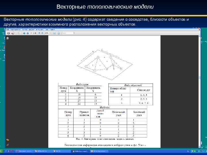 Векторные топологические модели (рис. 4) содержат сведения о соседстве, близости объектов и другие, характеристики