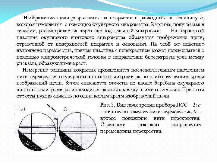  Изображение щели разрывается на покрытии и расходится на величину b, которая измеряется с