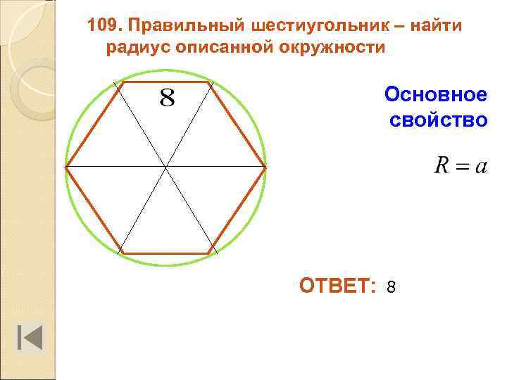 Радиус описанной окружности равен стороне шестиугольника