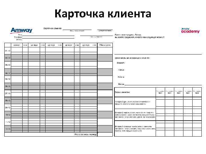 Карта клиента на английском языке