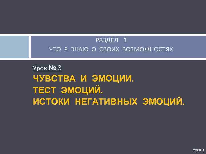 РАЗДЕЛ 1 ЧТО Я ЗНАЮ О СВОИХ ВОЗМОЖНОСТЯХ Урок № 3 ЧУВСТВА И ЭМОЦИИ.