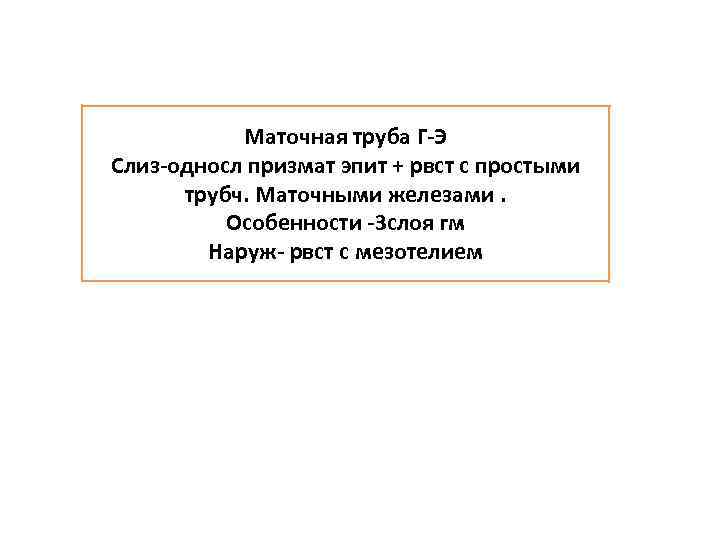 Маточная труба Г-Э Слиз-односл призмат эпит + рвст с простыми трубч. Маточными железами. Особенности