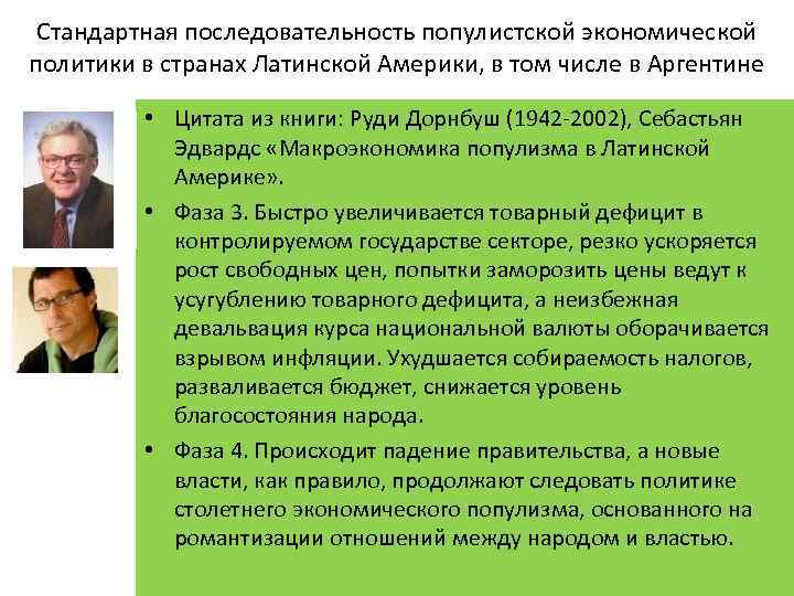 Стандартная последовательность популистской экономической политики в странах Латинской Америки, в том числе в Аргентине