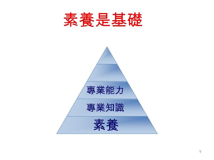 素養是基礎 專業能力 專業知識 素養 9 