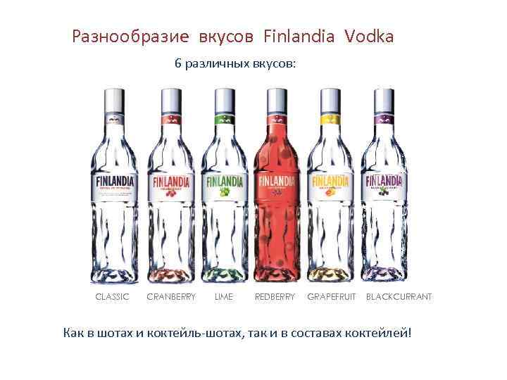 Разнообразие вкусов Finlandia Vodka 6 различных вкусов: CLASSIC CRANBERRY LIME REDBERRY GRAPEFRUIT BLACKCURRANT Как