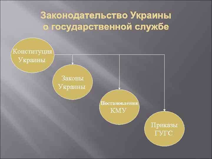 Законодательство Украины о государственной службе Конституция Украины Законы Украины Постановления КМУ Приказы ГУГС 