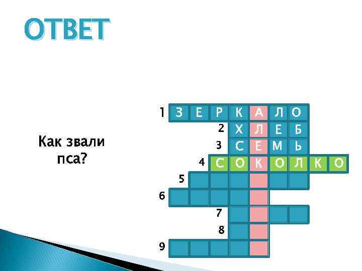 ОТВЕТ 1 З Как звали пса? 5 Е Р К 2 Х 3 С